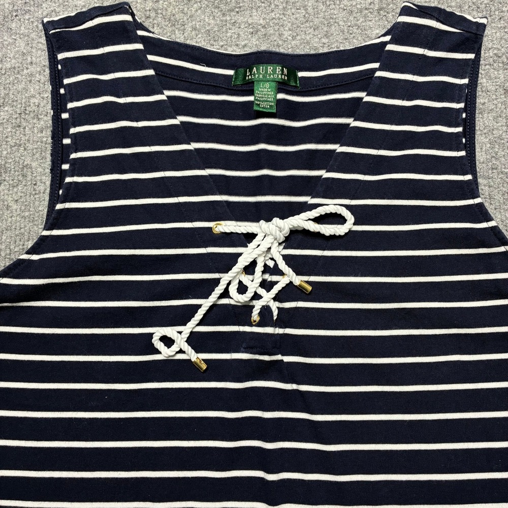 Lauren Ralph Lauren Tank Dress Womens Large Nautical Blue White Striped Rope Tie